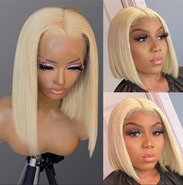 Lace Front Human Hair Wigs 613 Blonde, HD Transparent 13x6 Lace Frontal, Brazilian Bone Straight Bob Wig - Premium Quality