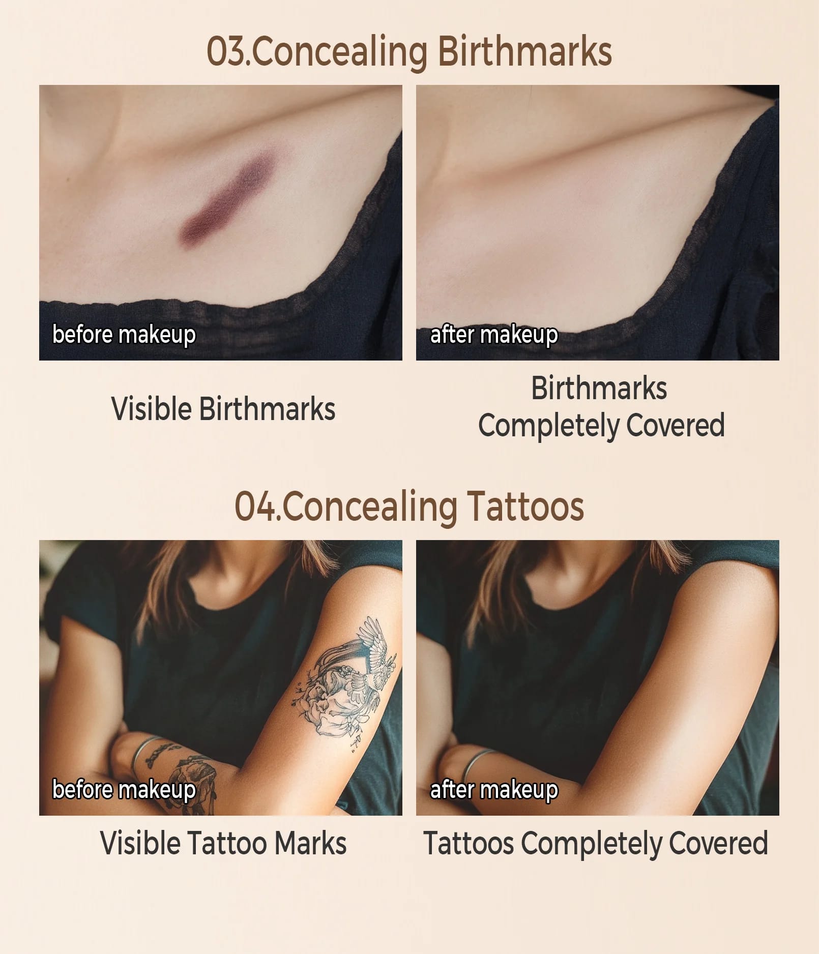 Waterproof Full Coverage Concealer for Tattoos, Scars - Natural Finish Foundation for All Skin Tones & Types Waterproof Full Coverage Concealer for Tattoos, Scars - Natural Finish Foundation for All Skin Tones & Types