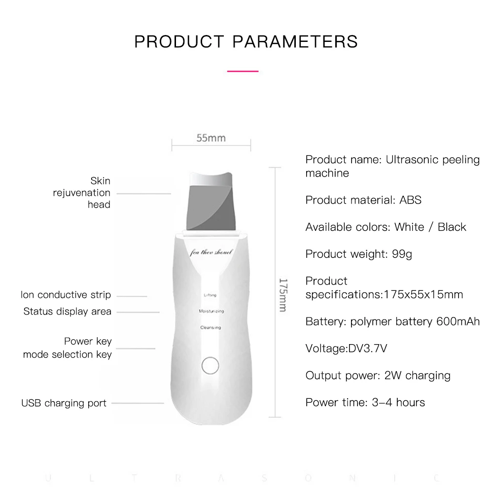 Electric Ultrasonic Skin Scrubber Vibration Face Spatula Peeling Blackhead Remover Facial Lifting Cleansing Ultrasonic Skin Care Electric Ultrasonic Skin Scrubber Vibration Face Spatula Peeling Blackhead Remover Facial Lifting Cleansing Ultrasonic Skin Care
