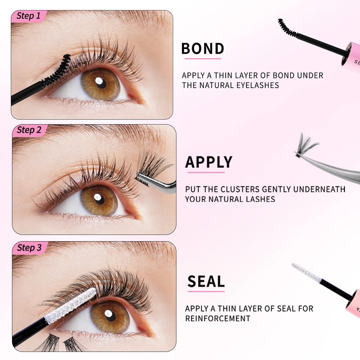Individual Eyelashes Extension Cluster Full Volume Lashes Natural Look 9-16MM DIY False Lashes Mink with bond and seal,tweezer