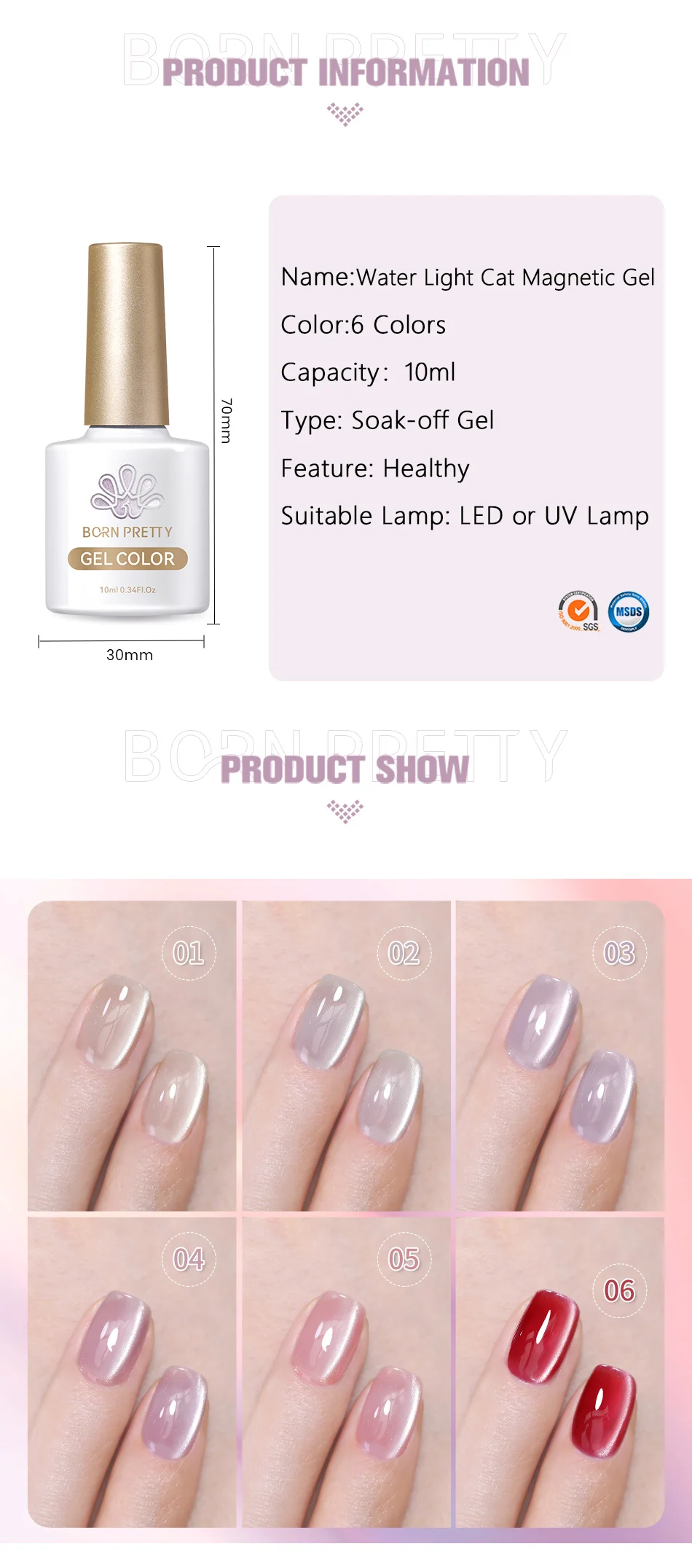 BORN PRETTY 10ml Silver Water Light Cat Magnetic Gel Nail Polish Nail Supplies Vernis Semi Permanent Gel for Fall Winter Nails