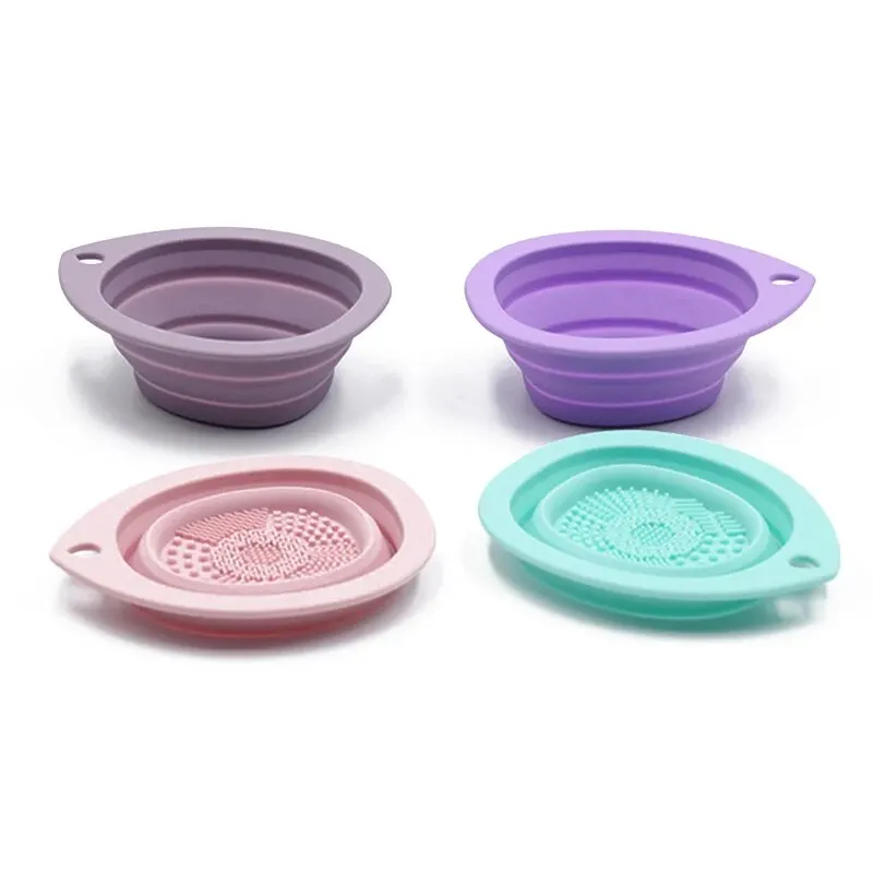 Silicone Makeup Brush Cleaner Folding Powder Puff Cleaning Bowl Eyeshadow Brushes Washing Soft Mat Beauty Tools Scrubber Box
