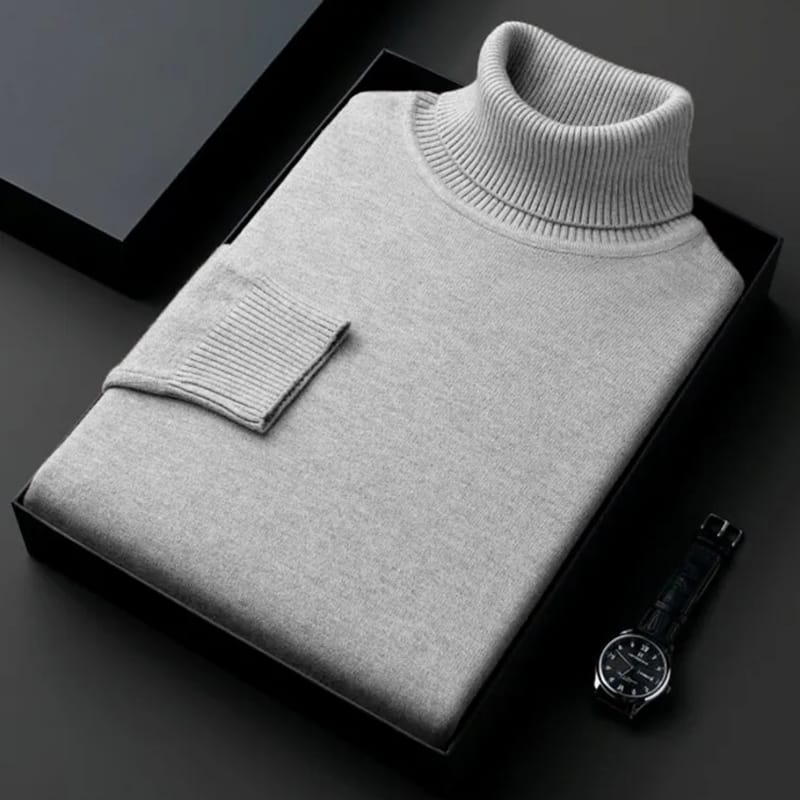 Suéter de cuello alto de punto de alta calidad antibolitas para hombre, jersey de manga larga ajustado, ropa de tendencia de color sólido para hombre Suéter de cuello alto de punto de alta calidad antibolitas para hombre, jersey de manga larga ajustado, ropa de tendencia de color sólido para hombre