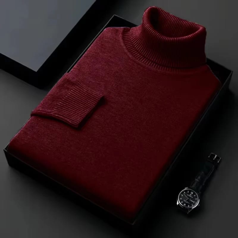 Suéter de cuello alto de punto de alta calidad antibolitas para hombre, jersey de manga larga ajustado, ropa de tendencia de color sólido para hombre Suéter de cuello alto de punto de alta calidad antibolitas para hombre, jersey de manga larga ajustado, ropa de tendencia de color sólido para hombre