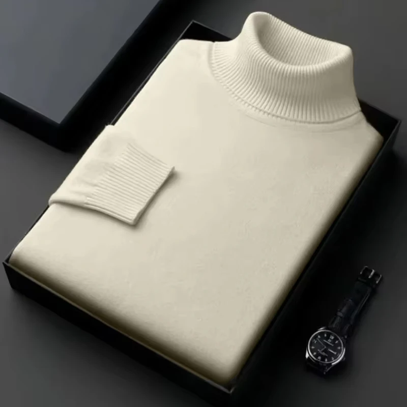 Suéter de cuello alto de punto de alta calidad antibolitas para hombre, jersey de manga larga ajustado, ropa de tendencia de color sólido para hombre Suéter de cuello alto de punto de alta calidad antibolitas para hombre, jersey de manga larga ajustado, ropa de tendencia de color sólido para hombre