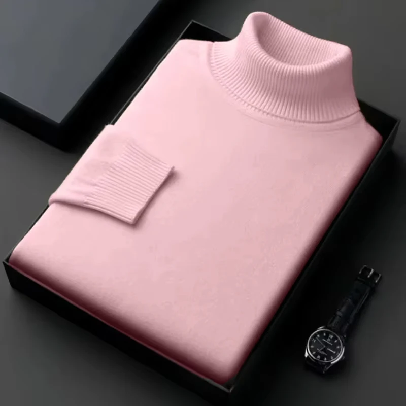 Suéter de cuello alto de punto de alta calidad antibolitas para hombre, jersey de manga larga ajustado, ropa de tendencia de color sólido para hombre Suéter de cuello alto de punto de alta calidad antibolitas para hombre, jersey de manga larga ajustado, ropa de tendencia de color sólido para hombre