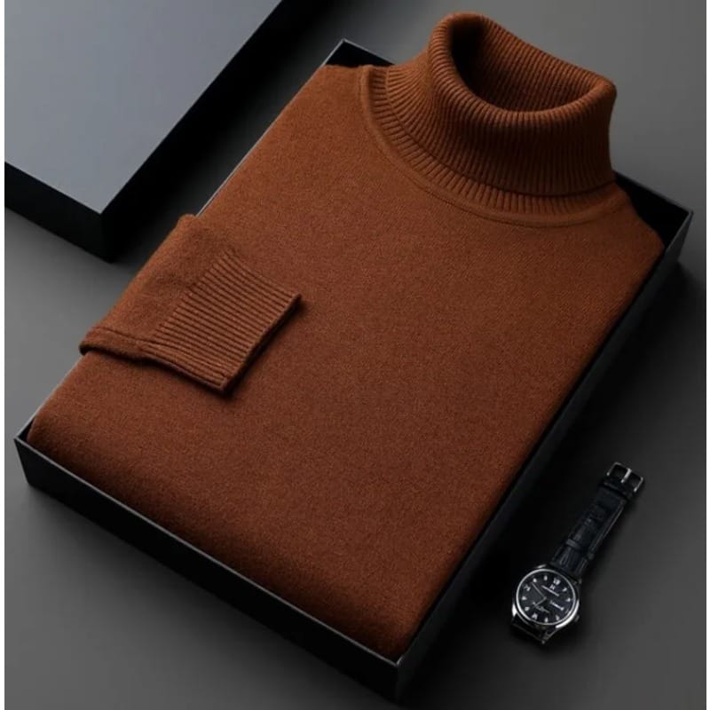 Suéter de cuello alto de punto de alta calidad antibolitas para hombre, jersey de manga larga ajustado, ropa de tendencia de color sólido para hombre Suéter de cuello alto de punto de alta calidad antibolitas para hombre, jersey de manga larga ajustado, ropa de tendencia de color sólido para hombre