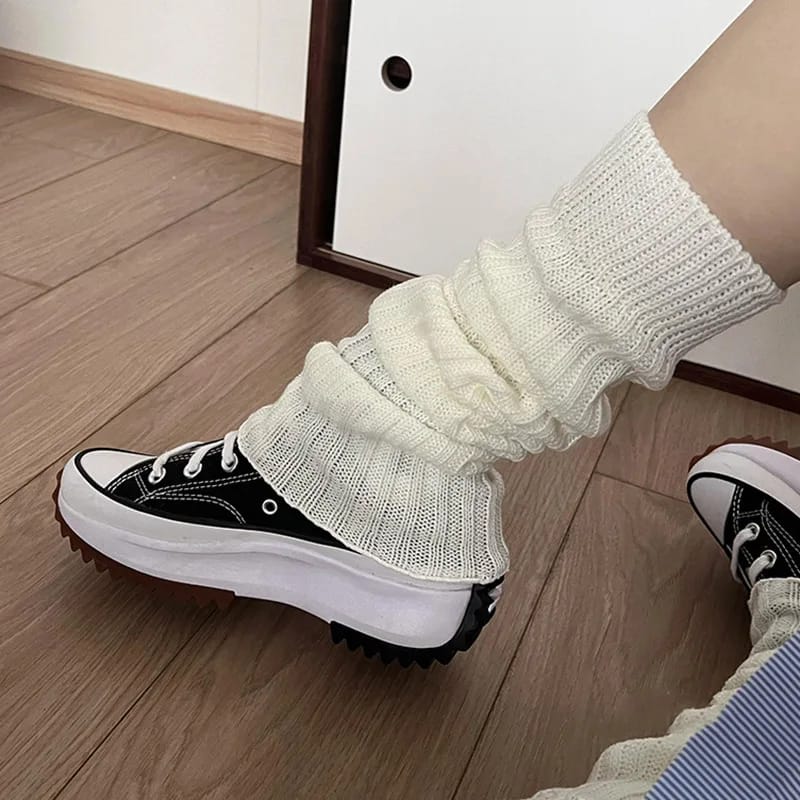 Calentadores de piernas de Lolita japonesa dulce de 57 cm, calentadores de tobillo para mujeres y niñas, calcetines largos góticos Y2K, calcetines finos de punto para cosplay