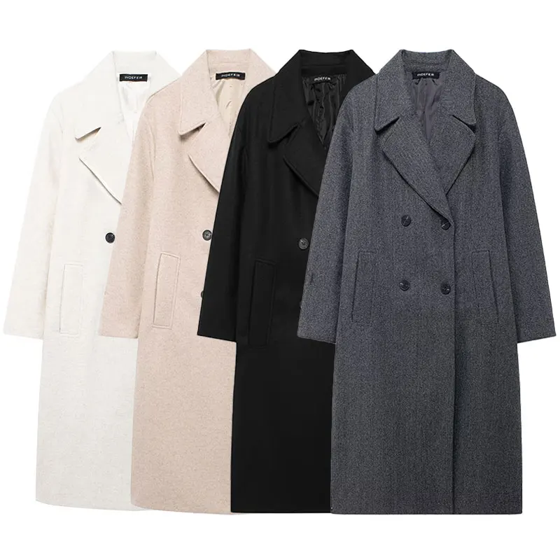 TRAFZA Abrigo de invierno para mujer 2024, cárdigan largo cruzado con solapa sólida, top de mujer, bolsillo, ropa de calle, novedad en abrigo exterior para mujer TRAFZA Abrigo de invierno para mujer 2024, cárdigan largo cruzado con solapa sólida, top de mujer, bolsillo, ropa de calle, novedad en abrigo exterior para mujer