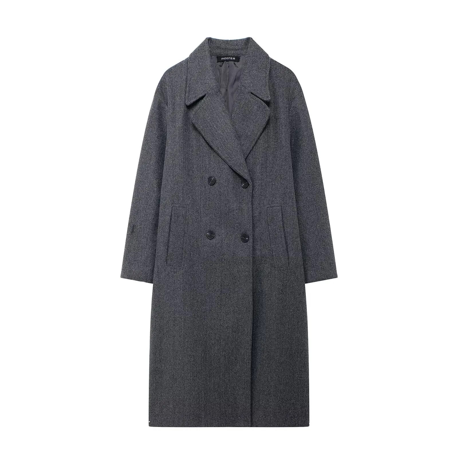 TRAFZA Abrigo de invierno para mujer 2024, cárdigan largo cruzado con solapa sólida, top de mujer, bolsillo, ropa de calle, novedad en abrigo exterior para mujer TRAFZA Abrigo de invierno para mujer 2024, cárdigan largo cruzado con solapa sólida, top de mujer, bolsillo, ropa de calle, novedad en abrigo exterior para mujer