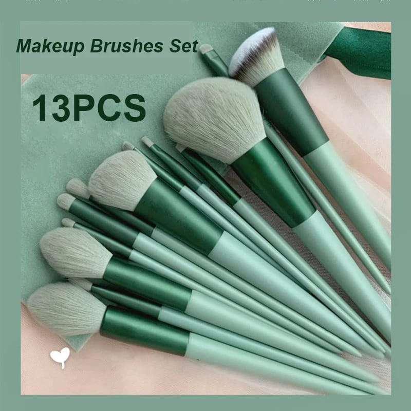 Juego de 13 brochas de maquillaje para mujer, para sombras de ojos, base, brochas cosméticas, sombras de ojos, rubor, herramientas de maquillaje suaves, bolsa