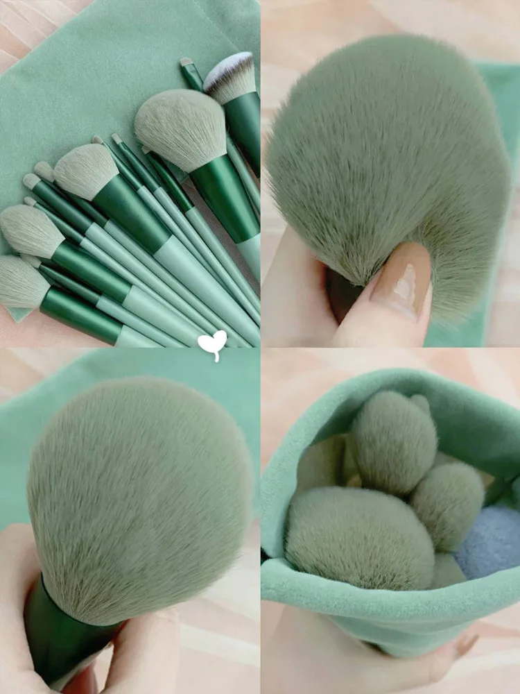 Juego de 13 brochas de maquillaje para mujer, para sombras de ojos, base, brochas cosméticas, sombras de ojos, rubor, herramientas de maquillaje suaves, bolsa