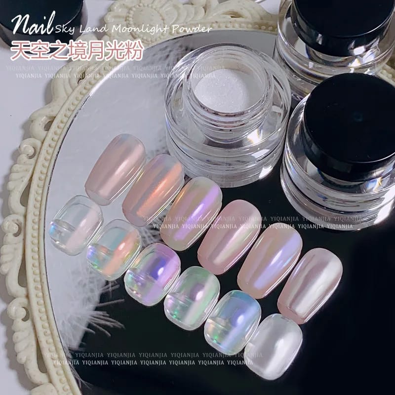 7Colors Moonlight White Aurora Mirror Powder Shiny Pearl Chrome Rubbing Powder Metallic Silver Effect Laser Moon-light Powder