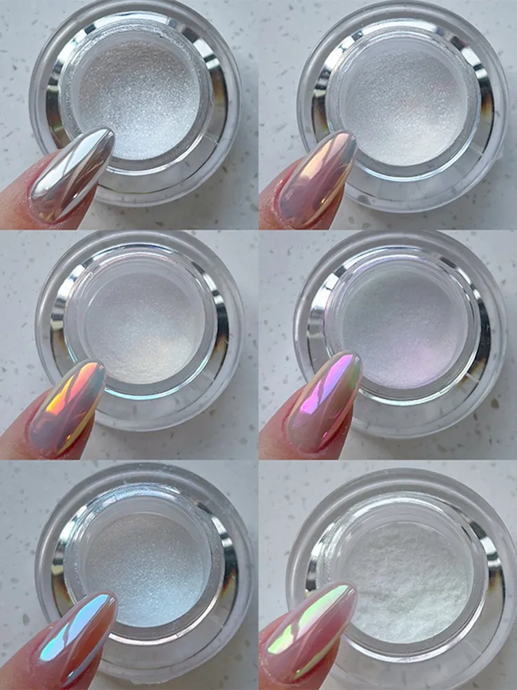 7Colors Moonlight White Aurora Mirror Powder Shiny Pearl Chrome Rubbing Powder Metallic Silver Effect Laser Moon-light Powder