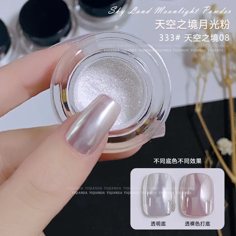 7Colors Moonlight White Aurora Mirror Powder Shiny Pearl Chrome Rubbing Powder Metallic Silver Effect Laser Moon-light Powder