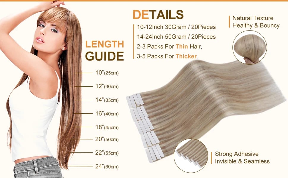 Full Shine Tape In 100% Remy Human Hair Straight Double Sided Blonde Comfortable Silky Natural Tape ins For Women