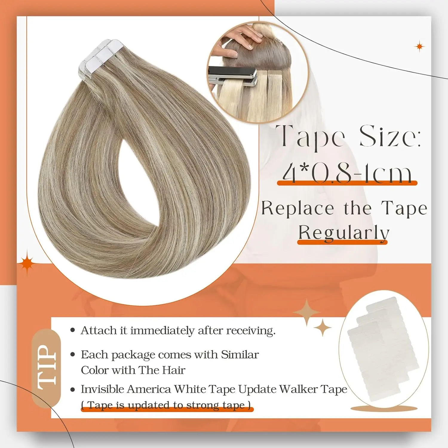 Tape-In Human Hair Extensions – Balayage Blonde Ombre | 100% Remy Human Hair, Seamless Skin Weft, Glue-On - Image 4