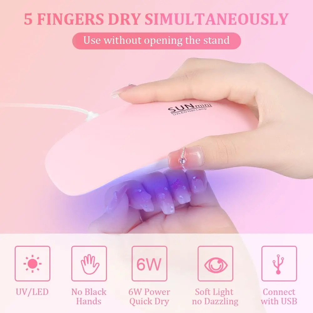 YIKOOLIN Mini Nail Lamp UV LED Nail Lamp Polish Poly Nail Gel 60s/120s Art Tool Portable Manicure Tool