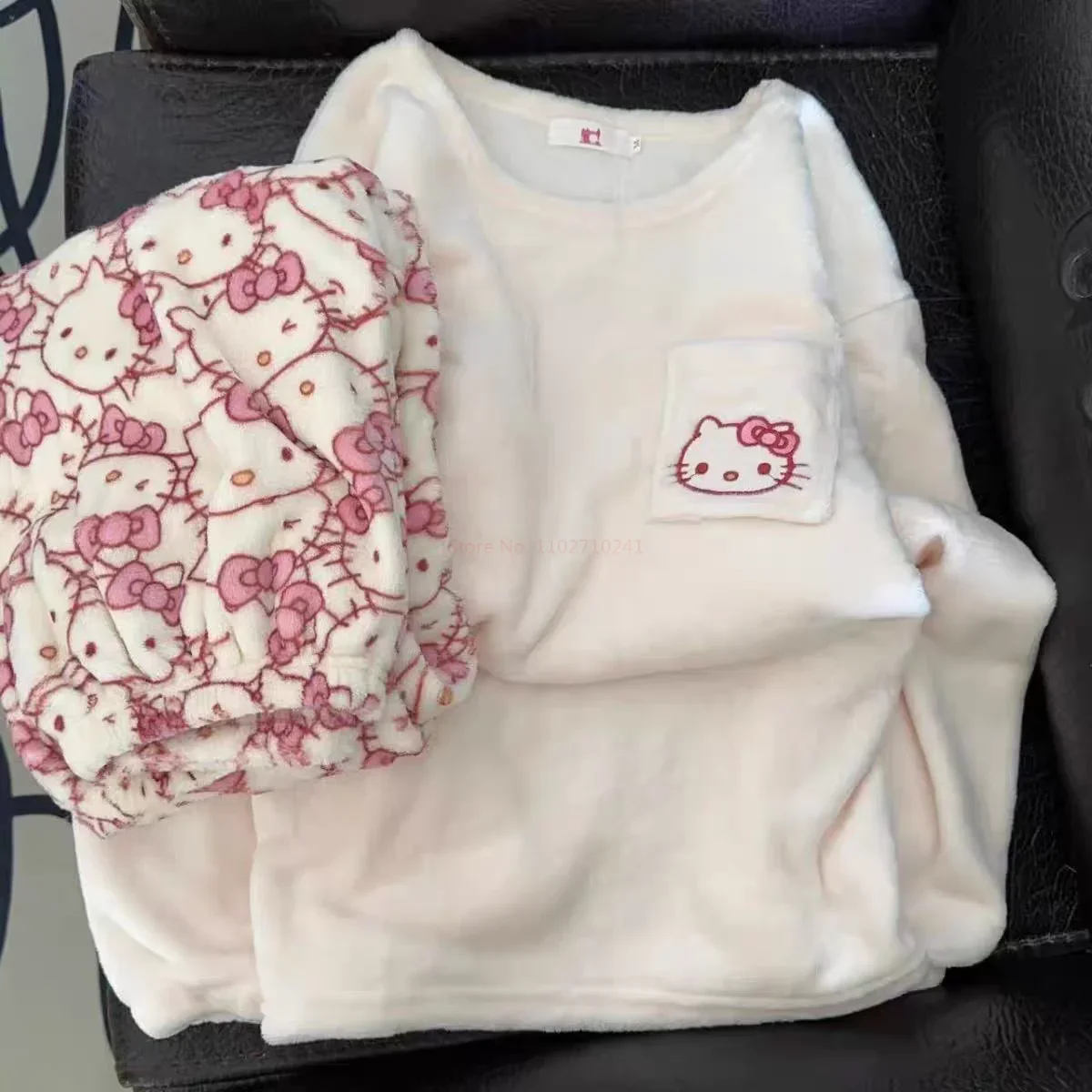 hot Sanrio Cartoon Japanese Hello Kitty Stuff Pajamas Female Flannel Winter The New Plus Thicken Velvet Sweet Keep Warm Pajamas